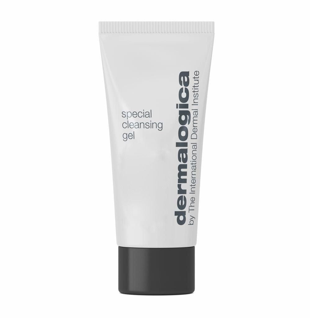 Eine Tube Special Cleansing Gel Mini mit weißem Körper, schwarzer Kappe und fetter grauer Schrift - ideal für die tägliche Reinigung dank ausgewählter Inhaltsstoffe, auch während der Schwangerschaft geeignet.