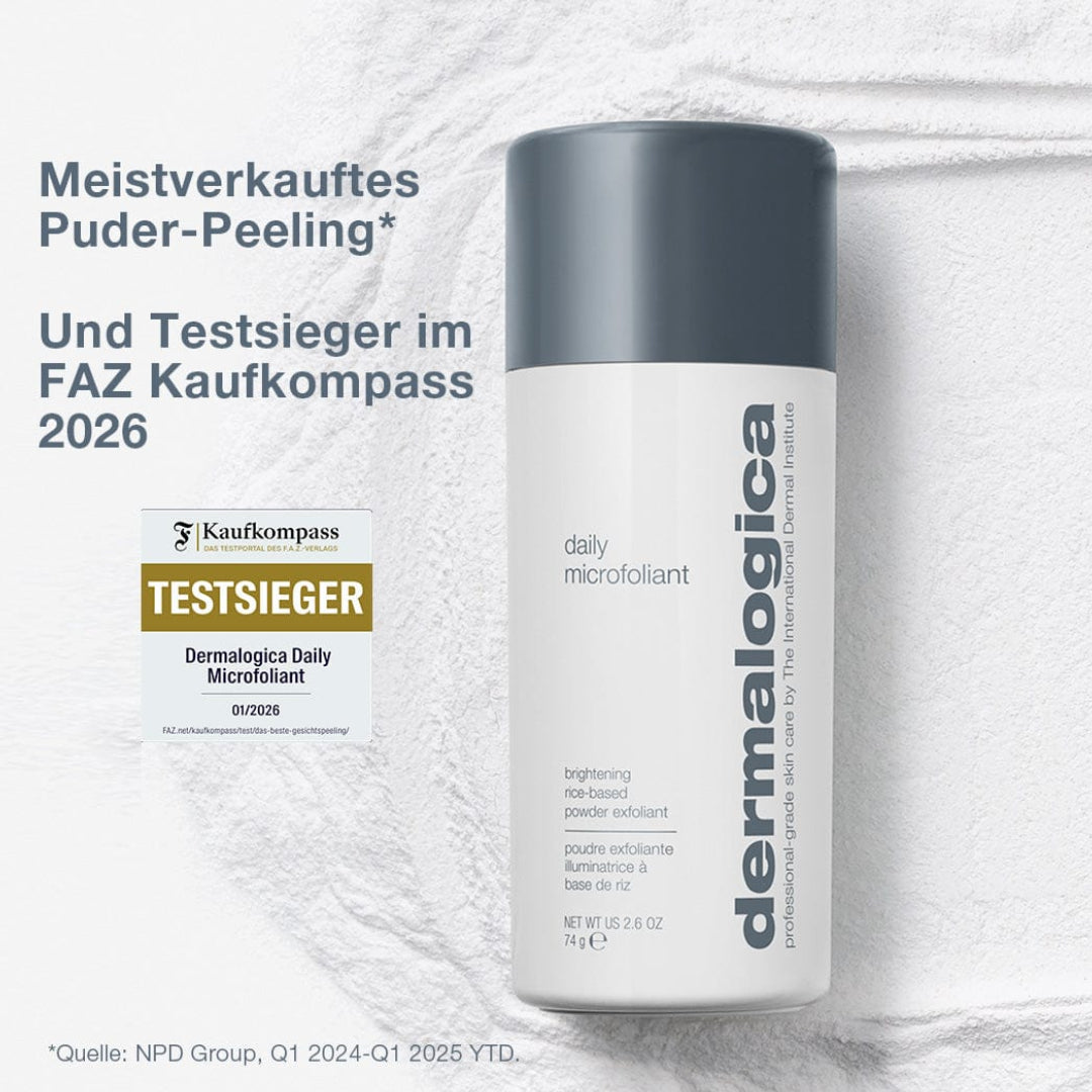 Daily Microfoliant: Das Enzympeeling verfeinert das Hautbild und wurde als Best-Seller sowie Testsieger im FAZ Kaufkompass 2026 ausgezeichnet.
