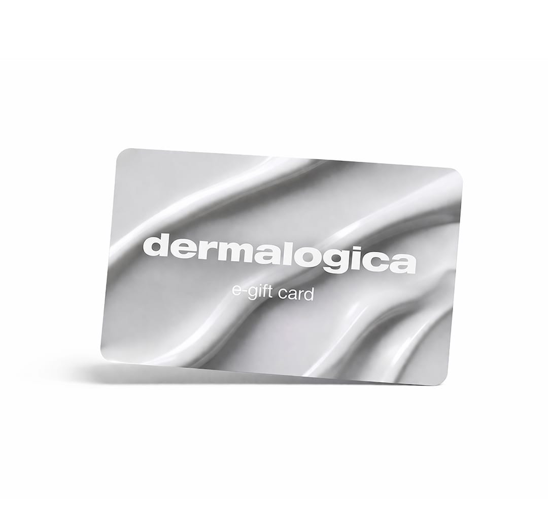 Der Dermalogica Geschenkgutschein zeichnet sich durch einen grauen Hintergrund mit wellenförmigen, strukturierten Linien und einem fetten weißen Text aus - ideal zum Verschenken von gesunder Haut aus dem Dermalogica Onlineshop.