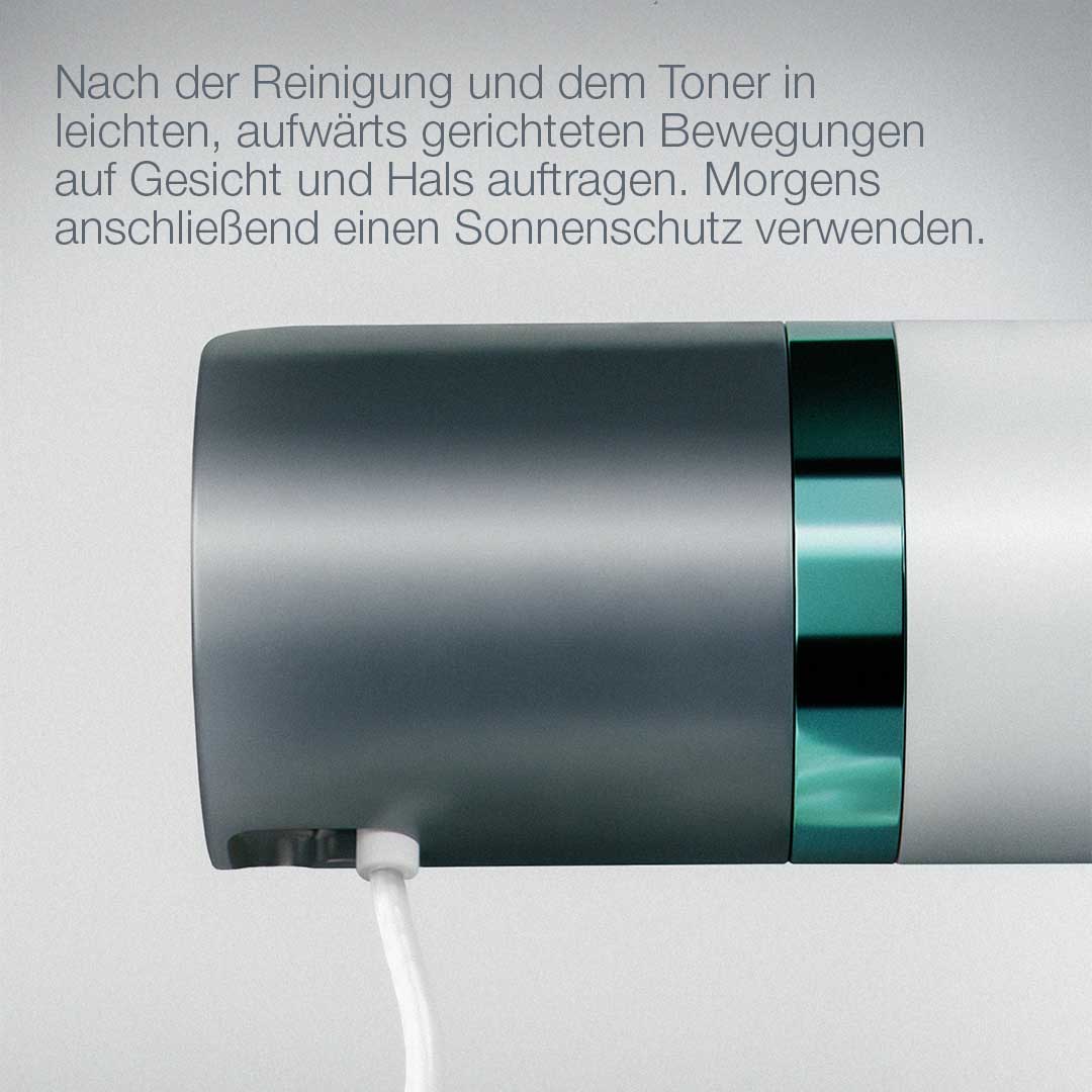 Abgebildet ist ein Fläschchen mit Metallkappe und Pumpe, mit einer deutschen Anleitung zur Anwendung von Breakout Biotic Moisturizer zur Bekämpfung von Hautunreinheiten.