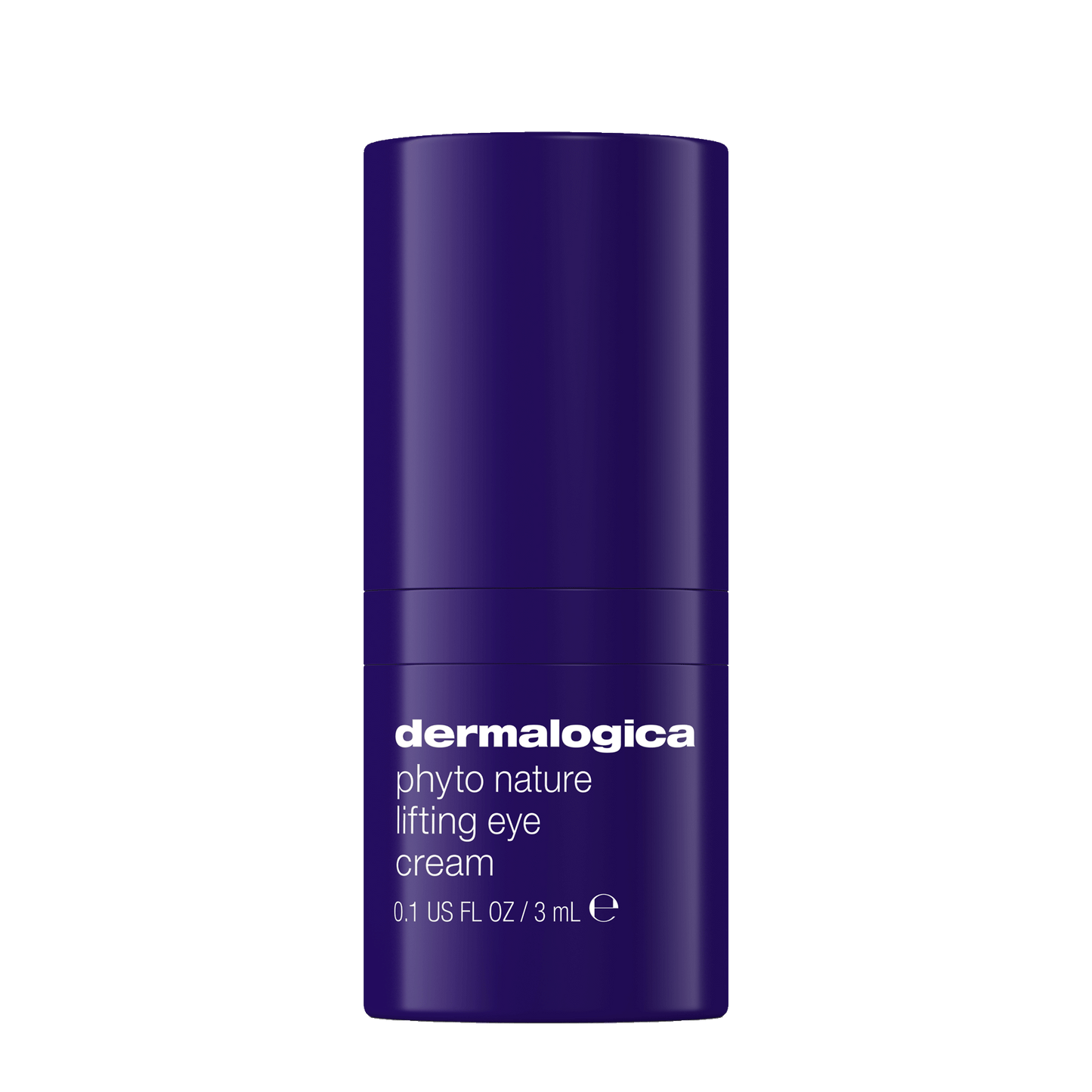 Ein 3-ml-Behälter Dermalogica Phyto Nature Lifting Eye Cream Luxus-Probe, hergestellt für reife Haut, präsentiert in einem dunkelblauen zylindrischen Design mit weißem Text.