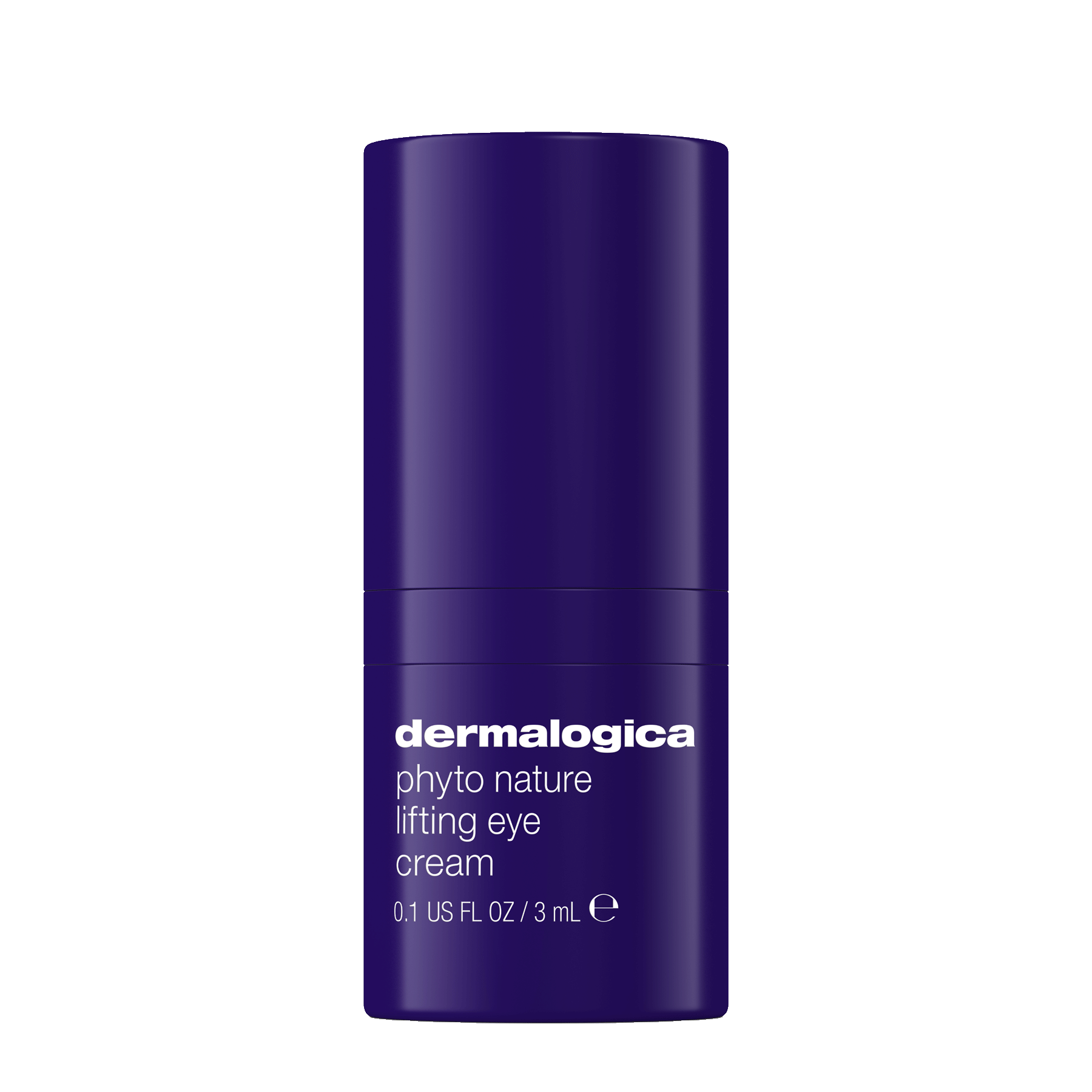 Ein 3-ml-Behälter Dermalogica Phyto Nature Lifting Eye Cream Luxus-Probe, hergestellt für reife Haut, präsentiert in einem dunkelblauen zylindrischen Design mit weißem Text.