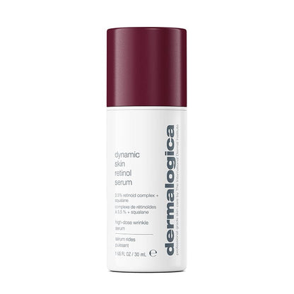 Flasche des Dynamic Skin Retinol Serums auf weißem Hintergrund.
